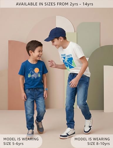 Image of Amazon Brand - Symbol Boys Cotton Rich Stretchable Slim Fit Jogger Jeans | Elasticated Waistband and Cuff | Casual Denim | Age 2-14 Years