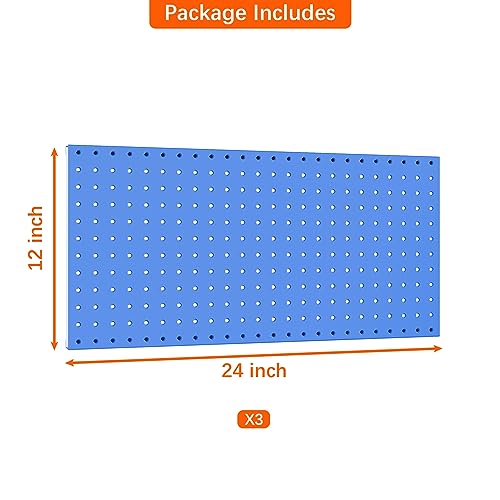 Image of TORACK 3 PCS Metal Pegboard Panels(12x24 inch) for Wall Garage Utility Tools Storage Pegboard for Workbench, Modular Peg Board Tool Organizer Board Kit(Pack of 3, Blue)