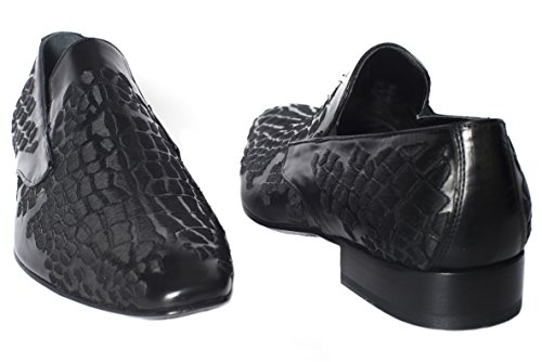 Jo Ghost3484BIS Embroidery Black Leather Slip on Shoes3