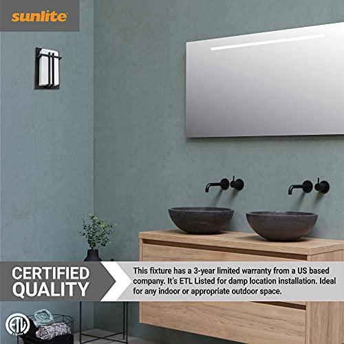 Image of Sunlite 40805 Decorative Square Wall Sconce Light Fixture, Medium Base Socket (E26), 3 Pack 9W LED (60W Equivalent) 3000K A19 Bulb, Indoor, Opal Shade, Matte Black, Bathrooms, Hallways & Entryways