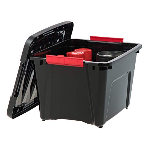 Image of IRIS USA 19 QT Plastic Storage Box with Lid and Latches - 6 Pack - BPA-Free, Garage Organizing Solution, Durable Nestable Stackable Containers, Secure Pull Handle - Black