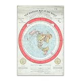 Nustila Flat Earth Map - Gleason's New Standard Map of The World - Large Canvas Print Scroll Poster with Teak Wood Frame Ready to Hang (with No Frame, 24"x36")