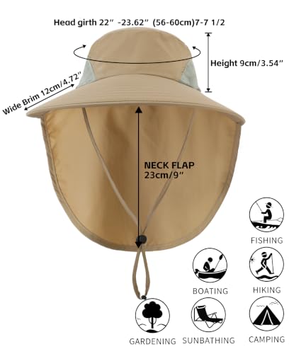 Image of Home Prefer Outdoor UPF50+ Sun Hat Wide Brim Mesh Fishing Hat with Neck Flap