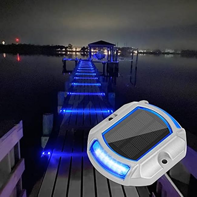 VOLISUN Solar Driveway Lights Dock Deck Lights 12 Pack,2 Colors in 1, LED Solar Powered Waterproof Outdoor Warning Step Light for Driveway Sidewalk Pathway (2 Colors Lighting,White/Blue)