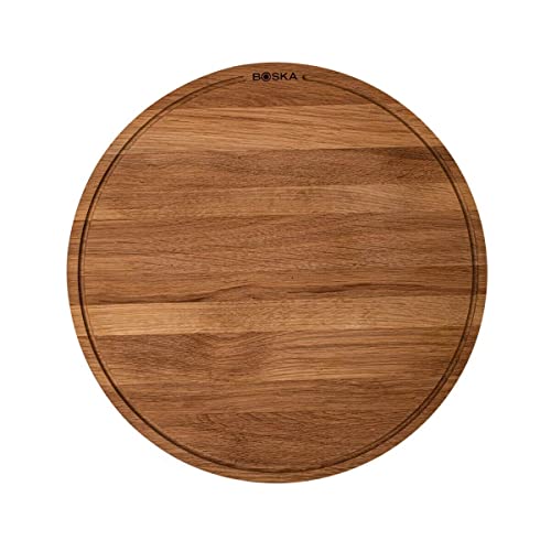 Pizzabrett Friends XXL/Pizza Teller/Eichenholz / ⌀47cm / Pizza Blech Rund mit Praktischer Auffangrinne/Auch zum Frühstück, Mittag- & Abendessen