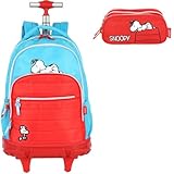 Mochila Infantil Rodinhas Snoopy e Estojo Triplo Azul