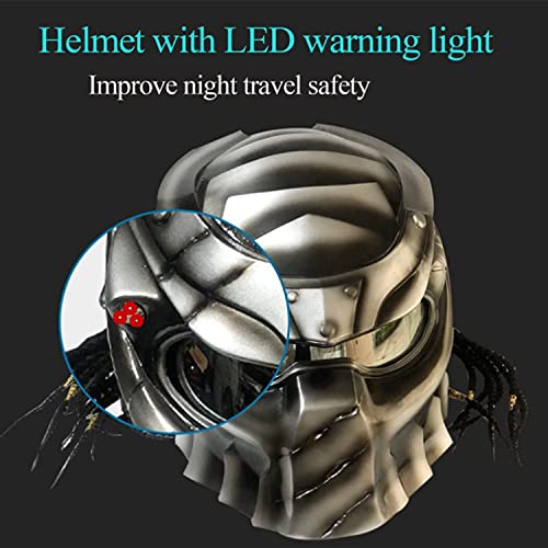Motorcycle Helmet Motorcycle Full Face Helmet Predator Motorcycle Helmet Carbon Fiber Material With Led Light Hair Braid Breathable For Men And Women – Dot Approved B,Xl=61-62Cm #TOP4