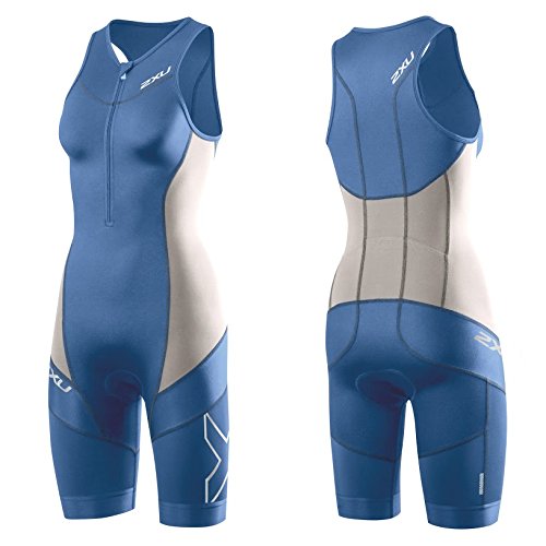2XU Women's Elie Compression Trisuit, X-Large, Pacific Blue/Pebble Grey