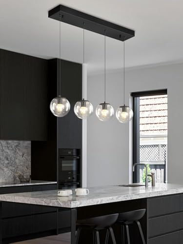 Image of Kitchen Island Lighting Globe Glass Chandeliers for Dining Room Over Table Pendant Light Fixture for Living Room Hallway Bedroom (Bulb Not Include) (Clear, Four Light (Rectangle))