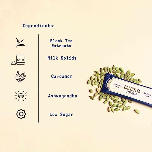 Image of Calcutta Chai Co - Cardamom Chai | Instant Tea Premix | 15 Sachets | 210g | Made with Assam Tea | Added Natural Spices | Low Sugar