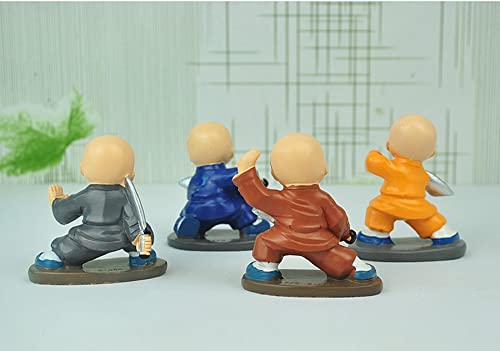 Image of AUGEN Polyresin Set of 4 Buddha Monks Statues Figurines Showpiece for Wall Shelf Table Desktop Living Room Car Dashboard Decoration Home Office Decor (Multicolour)(7698E)