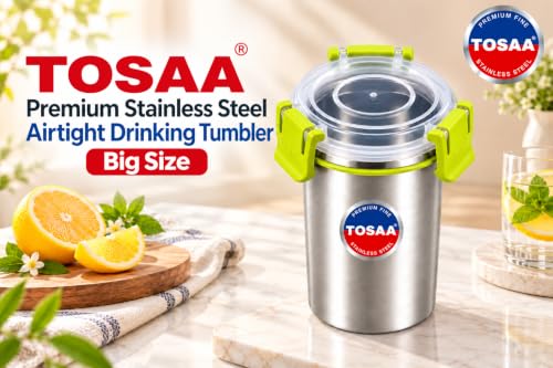 Image of TOSAA Premium Stainless Steel Airtight Drinking Tumbler with Leakproof 3 Side Lock Lid |Tumbler for Water, Juice, Milk & Beverages | Ideal for Home, Office, School & Travel | Big Size - 500 ML