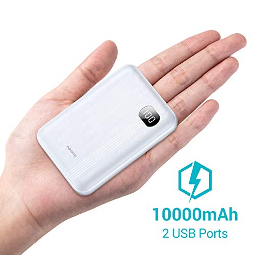 AINOPE Portable Charger 10000mAh, (Small) (LCD Display) (Powerful), Power Bank/External Battery Pack/Battery Charger/Phone Backup with 2 USB Output,Perfect for Travel (White)