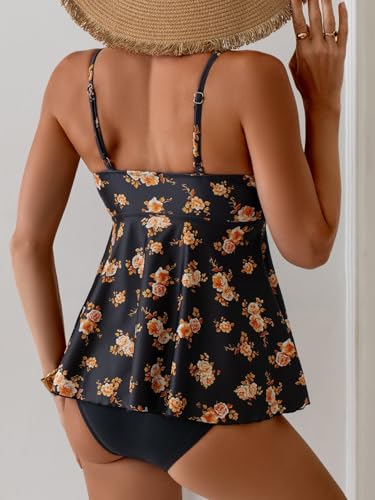 Image of Eomenie Two Piece Tankini Swimsuits for Women Tummy Control Cutout Bathing Suit Tie Knot Flowy Swim Dress with Bottom