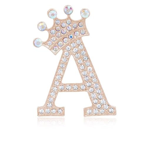 Image of Initial Letter Brooch Pins with Crown for Women Girls Men Boys Personalized Name Brooches Crafts Colorful Rhinestone Brooch Pins Gold A-Z
