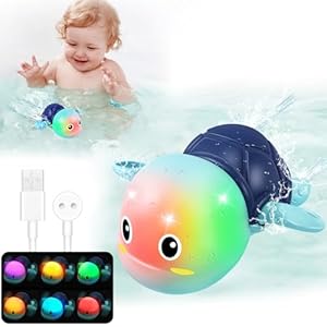 Gigilli Rechargeable Swimming Turtle Bath Toys, Baby Bath Toys for Kids Ages 1-3 2-4, Light Up Bathtub Pool Water Toys, Comes with Batteries, Toddlers Baby Easter Basket Stuffers Shower Birthday Gifts