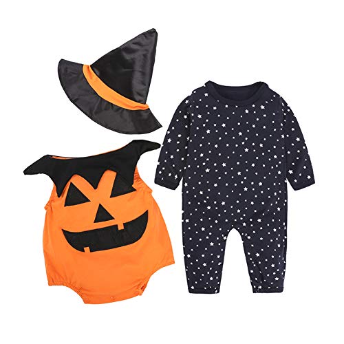 Naisidier Les Enfants de Citrouille de Halloween Costume créatif drôle d'impression Romper Citrouille Tenue avec Le Chapeau d'halloween pour Les Fournitures de 6 à 9 Mois de 80 Cour