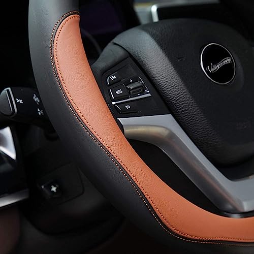 Image of Valleycomfy Microfiber Leather Steering Wheel Covers Universal 15 inch (Brown)