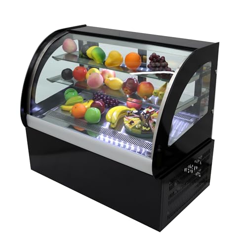 WYDDDARY 35'' Countertop Display Refrigerators 220V Curved Cooling Cake Showcase Commercial Glass Bakery Cabinet Display with Humidifier White LED Light Rear Sliding Door Two-tier Shelf 225W
