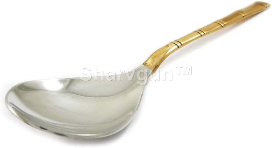 Sharvgun Serving Spoons Set of 10 Indian Dinnerware Serveware, Mirror-Polished Stainless Steel, Hammered Copper Handle