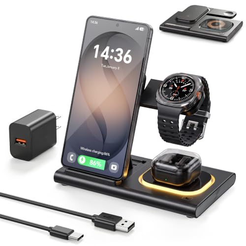 Image of 3 in 1 Charging Station for Samsung Charger, Foldable & Night Lamp