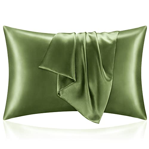 BEDELITE Satin Pillowcase for Hair and Skin Super Soft and Cooling Similar to Silk Pillow Cases 2 Pack with Envelope Closure Gift for Women Men(20x26 Standard Size Cedar Green)