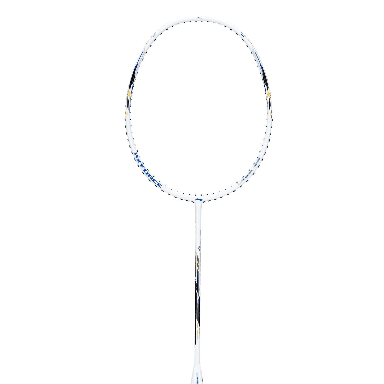 Axforce Blast Strung Badminton Racquet for Professional Players|Powerful Smashes|Flexible Shaft|80-84 Grams|Maximum String Tension - 32lbs, White/Blue Sapphire