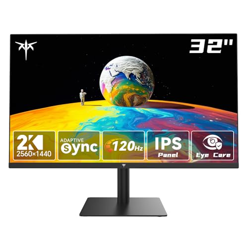 KTC 32 Inch 2K Monitor 120Hz, 1440P IPS Computer Monitor, Frameless QHD PC Monitor for Office & Gaming, Eye Care, G-Sync - Detailed View