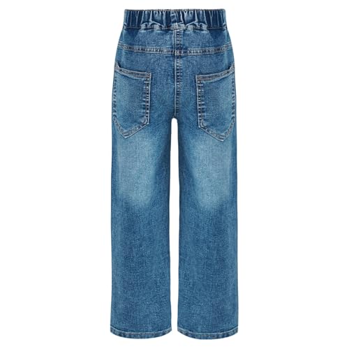 ACSUSS Girls Jeans Pants Elastic Waist Ripped Wide Leg Denim Pants Casual with Pockets Kids Jeans 5-16 Years2
