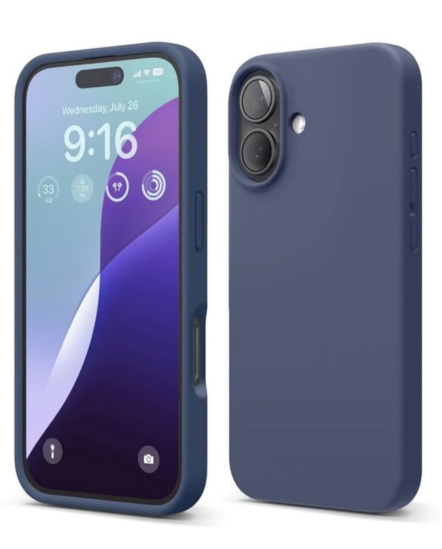 Image of Premium Liquid Silicone Case for iPhone 16 Plus - Slim Full Body Protective Back Cover with Soft Microfiber Lining, Anti-Slip Grip Scratch Resistant Phone Case (Dark Blue)