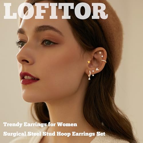 Gold Flat Back Stud Earrings for Women Trendy Stacks Hypoallergenic Surgical Steel Stud Hoop Earrings Set For Multiple Piercing Stainless Steel Cartilage Screw Back Earrings Jewelry Gifts2