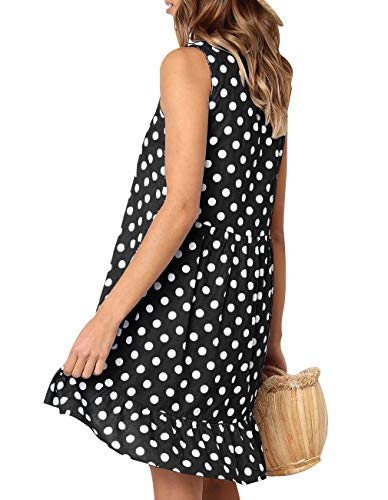 Miskely Vestido túnica feminino sem mangas de bolinhas com babados casual verão praia vestido regata