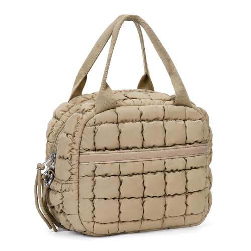 Lancheira fofa feminina acolchoada lancheira acolchoada com bolso frontal lancheira isolada para trabalho de escritório, cáqui
