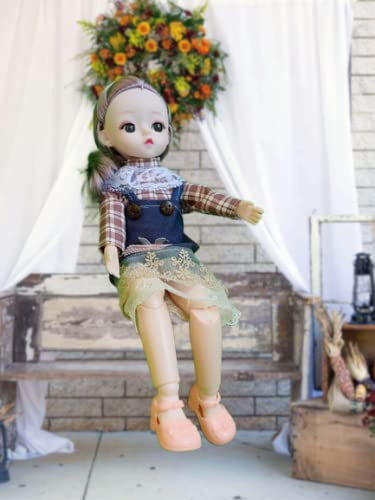 Image of Tickles Set Movable Joint Makeup Cute Girl Brown Eyes Fashionable Doll Denim Blue Dress for Kids Girls (Size: 30 cm Color: Denim Blue)
