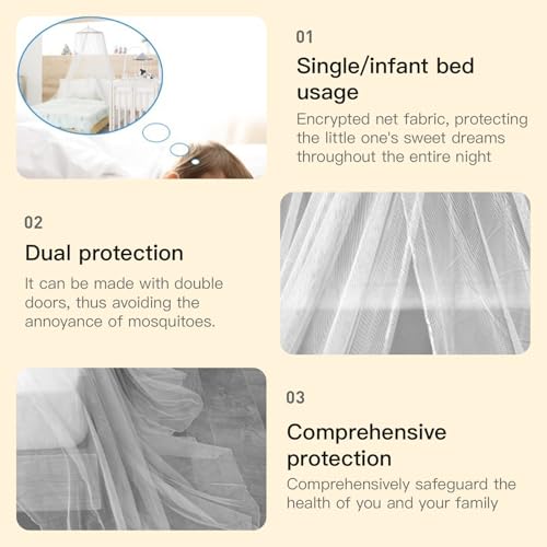 Miniatura 5 de Dexpally Mosquitera Para Cama De 60 X 250 X 1100cm Dosel Para Cama Matrimonio, Viajes, Cama Doble, Individual, Cuna O Cama Infantil Blanco