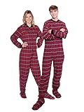 Red/Grey Plaid Flannel w/ Hearts Adult Footed Pajamas w/Drop-Seat (S)