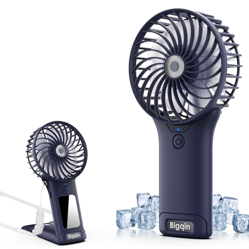 Bigqin Ventilador Mano Portátil USB, 2000 mAH 4 Velocidades Mini Ventilador Mesa mit Espejo, Mini Fan Silencioso Admirador Pequeño para Biblioteca Oficina Camping Picnic