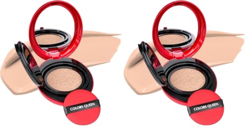 Image of Colors Queen Red Cushion Foundation | Ultra-Light Weight Formula | Satin Glow Finish with Full Coverage | Nourishing & Hydrating | 72 Hours Long Lasting Cushion Foundation for Women | Suitable for All Skin (01 - Fair Ivory, 18g)
