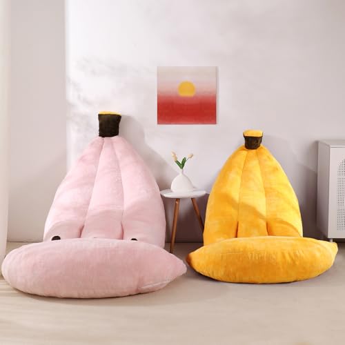 IEVENW Banana Bean Bag Chair with Ottoman, Floor Sofa Bed with Footrest, Comfy Convertible Lounger for Teens & Adults, Plush Couch for Bedroom, Living Room or Dorm, M-Yellow