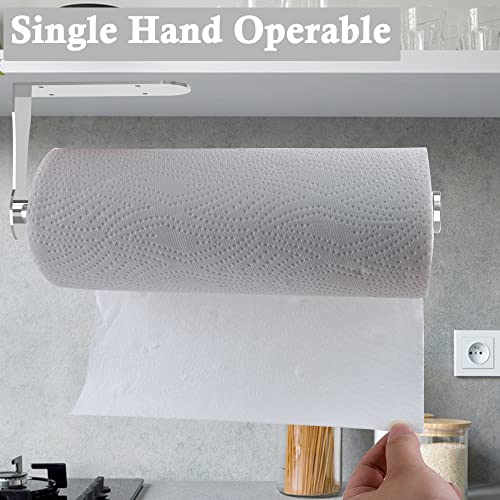 Image of Paper Towel Holder Under Cabinet Brushed Nickel Wall Mounted Hanging Paper Towel Holders Under Counter Paper Rack with Ratcheting for Kitchen Bathroom Rv Silver Mounted Vertically Or Horizontally