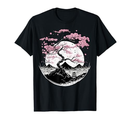 Japonais Sakura Garden Geisha Mont Fuji Fleur de Cerisier T-Shirt