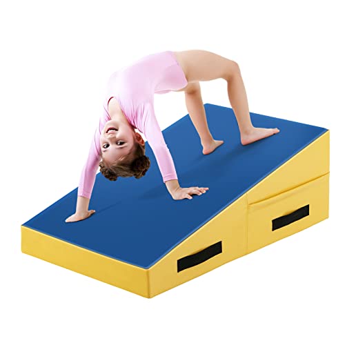 Giantex Incline Gymnastics Mat Wedge Folding And Non-Folding Gymnastics Gym Fitness Skill Shape Tumbling Mat For Kids Play Home Exercise Aerobics (Blue/Yellow/Non-Folding) #TOP4