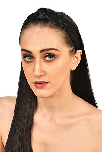 Image of Vogue Hair Accessories Solid Shimmer Fabric Knot Plastic Hairband Headband for Girls and Women (Black)