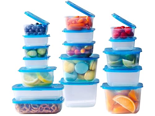 Premium Attached Food Storage Containers, Permanently Attached Plastic Lid, Never Lose & Space Saving Organization (17 Pack)