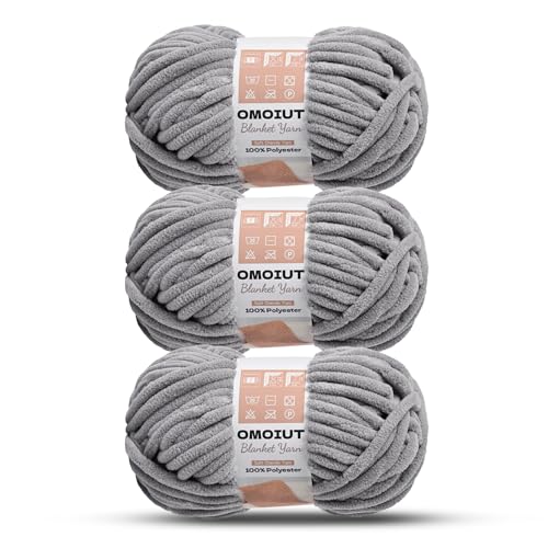 Image of 3 Pack of Grayish Chunky Chenille Yarn for Crocheting, Soft Baby Blanket Yarn, Chunky Knit Blanket Crochet Yarn, #7 Super Bulky, 10.6oz /164 yds Fluffy Velvet Amigurumi Yarn