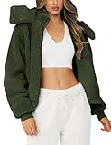 Micoson Women Faux Fur Fleece Coats, Winter Fluffy Fuzzy Short Shearling Jacket with Hood Trendy Fall Flurry Clothes (Army Green, M)