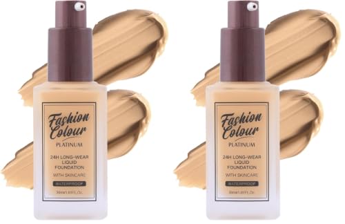 Image of Fashion Colour Platinum 24H Long-Wear Liquid Foundation With Skincare | Professional Use | Waterproof Formula | Silky Texture | Foundation for Women Dry Skin | (IVORY, 30g) (Pack of 2)