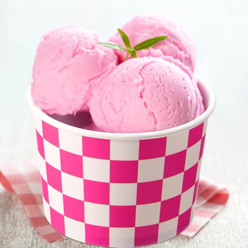 Image of Zopeal 50 Count Hot Pink Checkered Ice Cream Cups Disposable Race Car