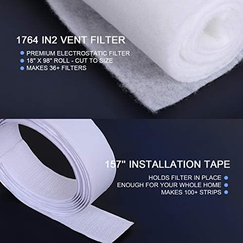 Lisol Complete Air Vent 필터 키트 - 248.9 x 45.7cm(98 x 18인치) 정전기 매체, 398.8cm(157인치) 설치 테이프 포함, HVAC, AC 및 가열 흡기 레지스터 및 그릴용 롤당 36개 이상의 필터 — 사진 5