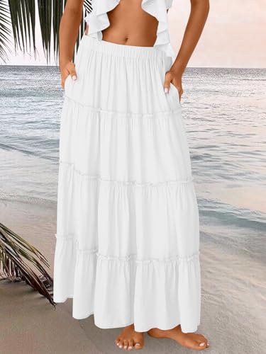 Trendy Queen Long Skirts for Women Boho Maxi Skirt Summer Swing Tiered A-Line Elastic High Waist Dress with Pockets Fashion2